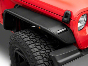 a close cropped image of a jeep wrangler with a tubular fender flare installed