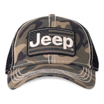 an olive colored camo design with a grey usa flag and jeep logo