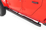 a red jeep with subtle steps installed by doors