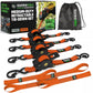 Rhino branded packaging with carrying bag and 4 orange retractable ratchet straps