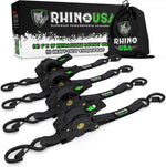 Rhino branded packaging with carrying bag and 4 black retractable ratchet straps