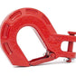 Red clevis hook with “RC” engraved into it on a white background