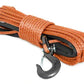 Orange winch rope in a bundle on a white background with hook attached
