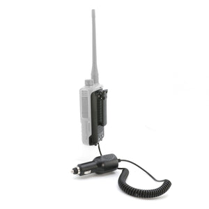 a walky talky adapted to an AC vehicle power plug